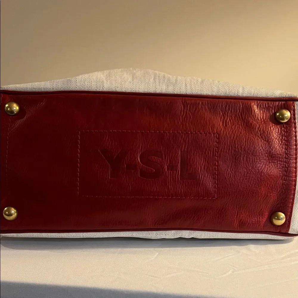Yves Saint Laurent Rive Gauche Red and White Tote - Picture 8 of 12